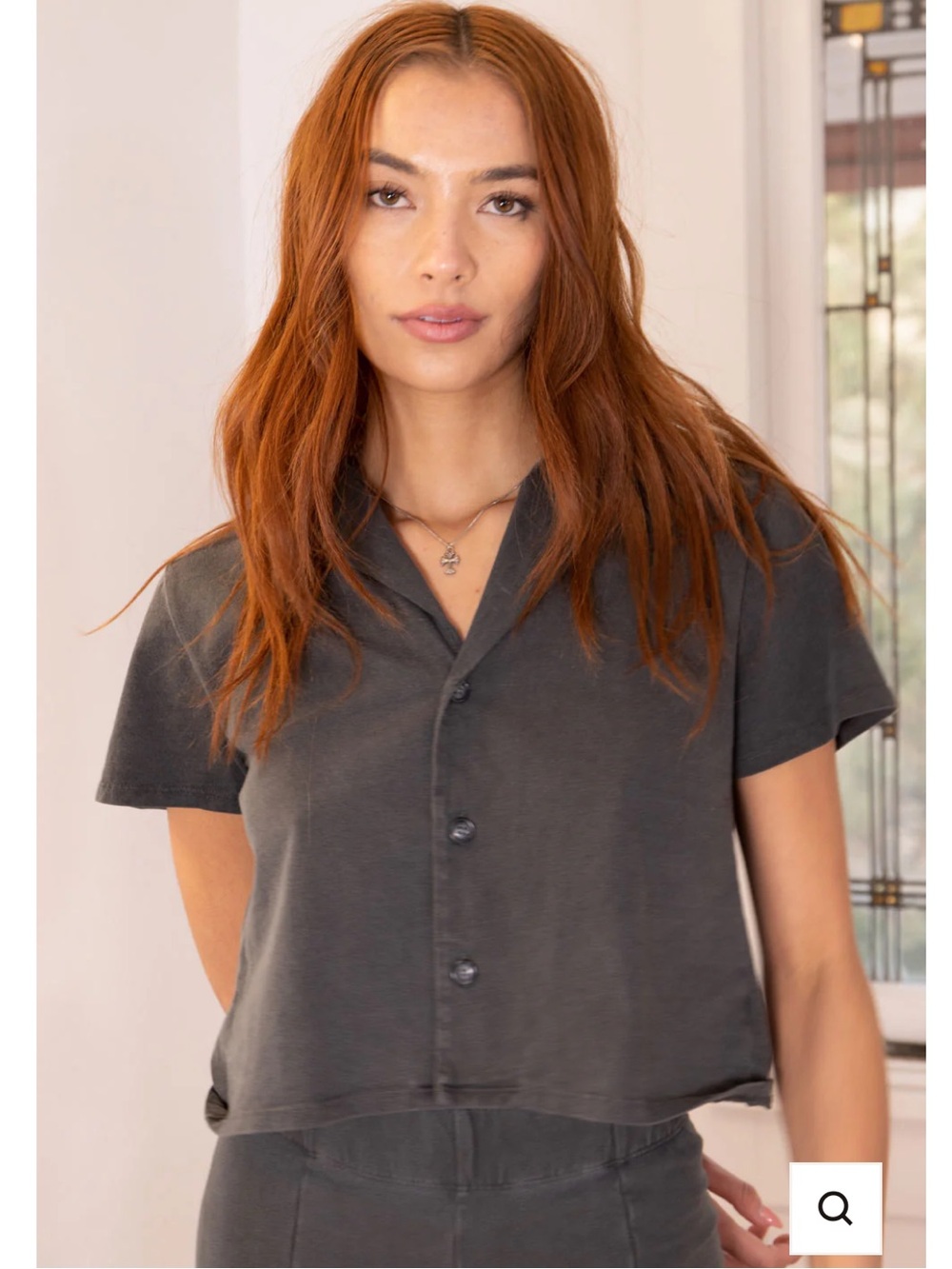 People of Leisure Black, Cropped, Button Down, The Bowling Top,Size Small